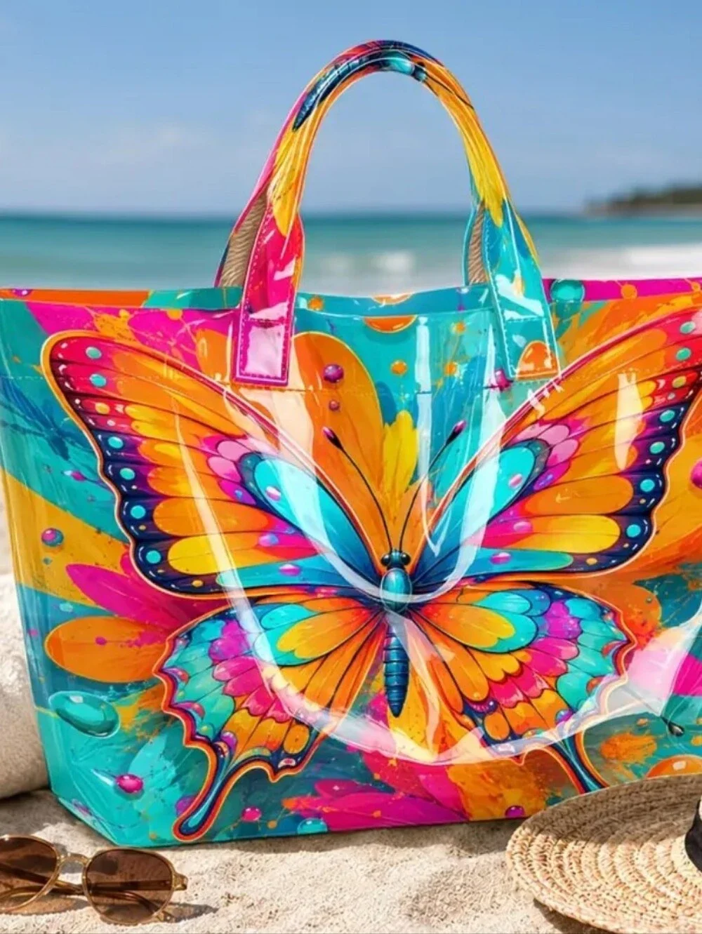 Women Colorful Splash Butterfly Daily Commute Hand Tote Bag Large
